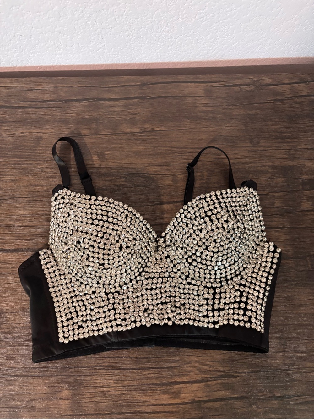 Black rhinestone crop top bra size small